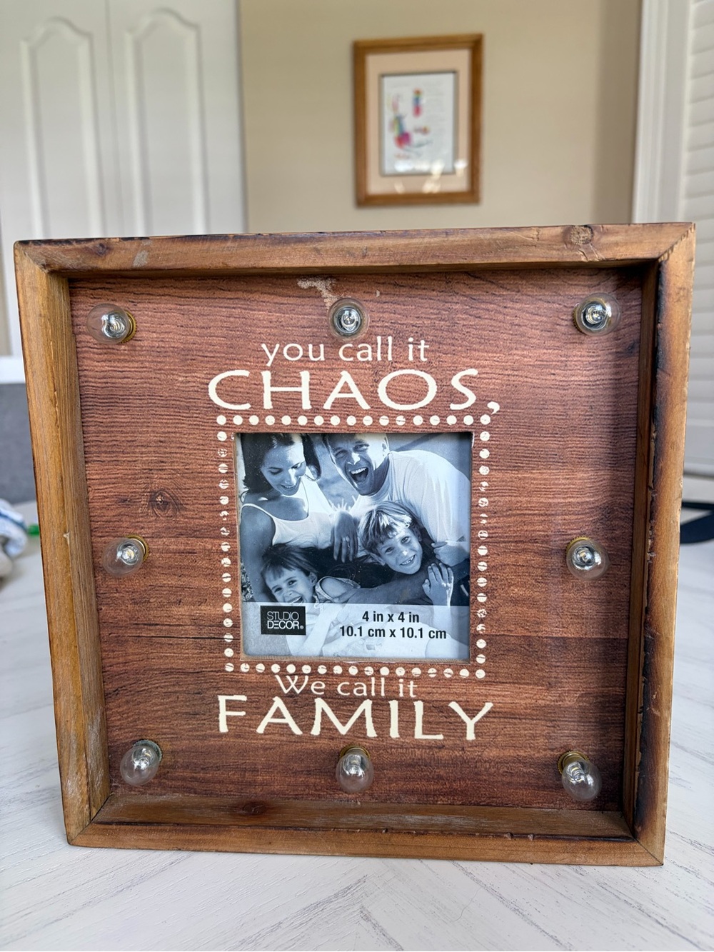 Rustic Wooden Photo Frame - Brown "You Call It Chaos We Call It Family"